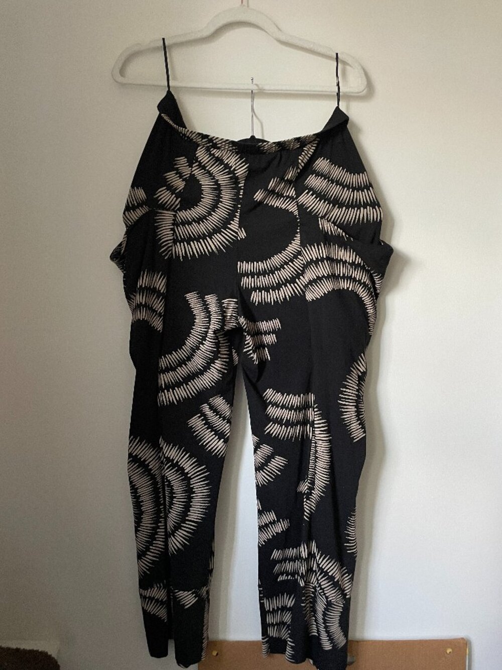 Matthildur Sunset Pants Large Black white Print Cropped Wide Leg Elastic Waist - Picture 5 of 7